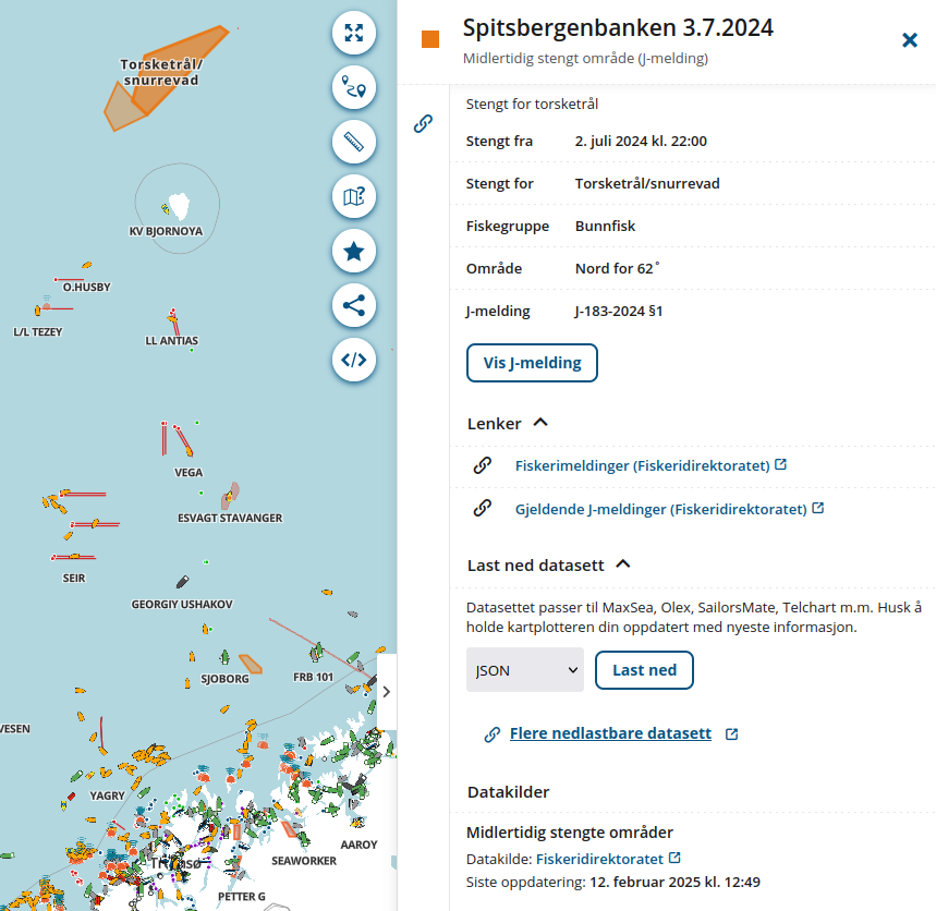 Utsnitt fra BarentsWatch FiskInfo