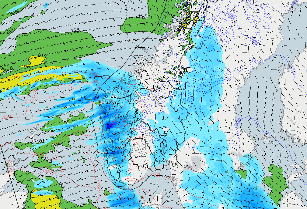 Vind- og nedbørskart fra GeoWeb